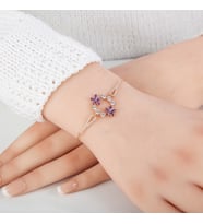Ametist Taşlı Unutma Beni Çiçeği Rose Bileklik-925 Ayar Gümüş