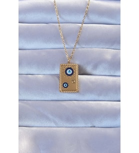 316L Altın Renk İşlemeli Nazarlı Vintage Kolye - TJ-BKO9268