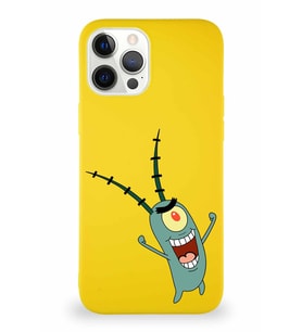 Apple iPhone 12 Pro Max Soft Premier Kapak Plankton Tasarımlı Silikon Kılıf - Sarı (Şeffaf)