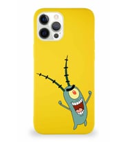 Apple iPhone 12 Pro Max Soft Premier Kapak Plankton Tasarımlı Silikon Kılıf - Sarı (Şeffaf)