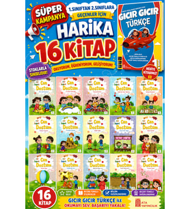 1. Sınıftan 2.Sınıfa Geçenler İçin Harika 16 Kitap ( Gıcır Gıcır Türkçe+ Can Dostum Hikaye Seti)