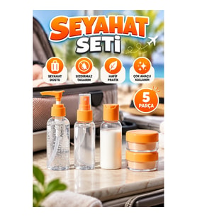 5 Parça Şeffaf Seyahat Dolum Şişesi Seti – Turuncu Kapaklı, Sızdırmaz
