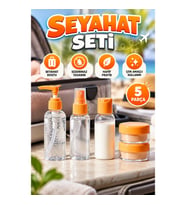 5 Parça Şeffaf Seyahat Dolum Şişesi Seti – Turuncu Kapaklı, Sızdırmaz