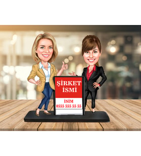 Kişiye Özel Karikatür Biblo İKİ KADIN REKLAMLI BİBLO