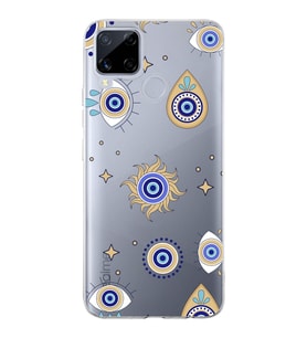 PrintiFy Realme C15  ile Uyumlu 1mm Slim Fit Nazar Boncuğu 5 Baskılı Şeffaf  Kılıf