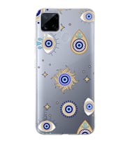 PrintiFy Realme C15  ile Uyumlu 1mm Slim Fit Nazar Boncuğu 5 Baskılı Şeffaf  Kılıf