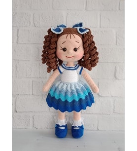 Blue Moon Kıvırcık Saçlı Karnaval Bebek Amigurumi Organik Oyuncak