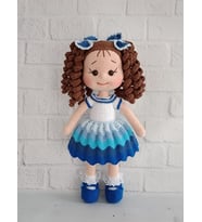 Blue Moon Kıvırcık Saçlı Karnaval Bebek Amigurumi Organik Oyuncak