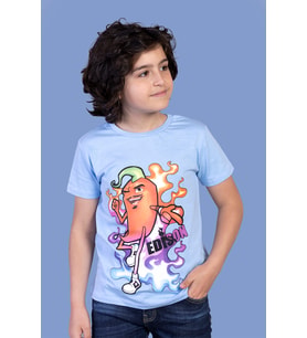 Toontoy Erkek Çocuk Acı Biber Baskılı Tişört (Mavi)