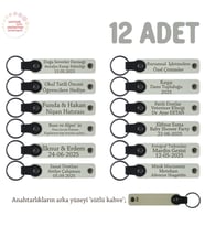 Düğün Gününüze Anı, 12'li Set, Üzerine İsim Yazılı Özel Deri Anahtarlık Hediyesi, Beyaz & S Kahve