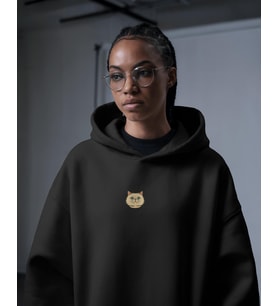 Ragdoll Kedili Hoodie Unisex %100 Pamuk  Siyah Kapüşonlu Sweatshirt Göğüs Ortası Minimal Logo