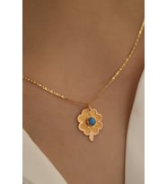 14 Ayar Altın Baskı Yonca Valentino Zincir Kolye (Sarı)