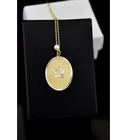 925 Ayar Gümüş Gold Rodyum Kaplama Incili Yıldız Plaka Kolye