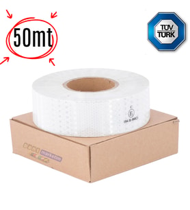 Reflektör Reflektif Petekli Şerit Bant 5 Cm x 50 Metre Beyaz Tüvtürk Uyumlu