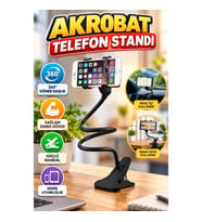 Mandallı Akrobat Telefon Tutucu – 360° Döner Başlık Masa ve Araç İçi Kullanım