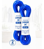 2 Adet 10 mt Polyester Çamaşır İpi PVC Kaplama Sarkma Yapmaz Balkon Çamaşır Askılığı Çok Amaçlı Kurutma İpi Çamaşırlık Kopmaz, Mavi
