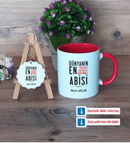 Abiye Hediye Kupa Bardak Kırmızı ve Ahşap Anahtarlık Hediye (Model 1)