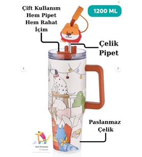 Vagonlife Pipetli Yalıtımlı Kahve Kupası 1200ml 12 Saate Kadar Sıcak/Soğuk Bardak Gövdeli Termos