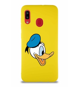 Samsung Galaxy A30 Soft Premier Kapak Donald Duck-F Tasarımlı Silikon Kılıf - Sarı (Şeffaf)