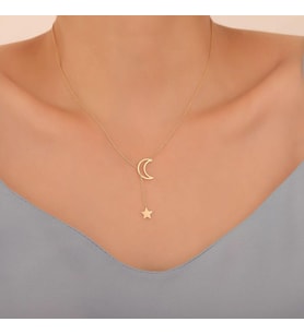 Kişiye Özel Tasarım Hilal Yıldız Model Kolye 925K Gümüş (Gold)