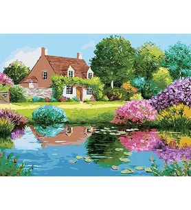 Göl Evi Sayılarla Boyama Seti 40x50 cm (Tuvale Gerili)