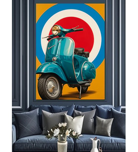 Mavi Vespa Retro Scooter Dekoratif Kanvas - Mdf Ahşap Tablo