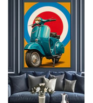 Mavi Vespa Retro Scooter Dekoratif Kanvas - Mdf Ahşap Tablo