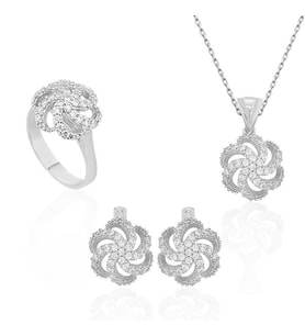 Gümüş Çiçek Desenli Bayan Set