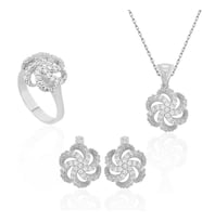 Gümüş Çiçek Desenli Bayan Set