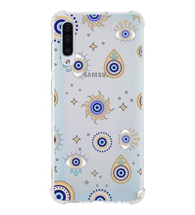 PrintiFy Samsung Galaxy A50s Uyumlu Nazar Boncuğu 5 Baskılı Şeffaf Köşe Korumalı Antişok Kılıf