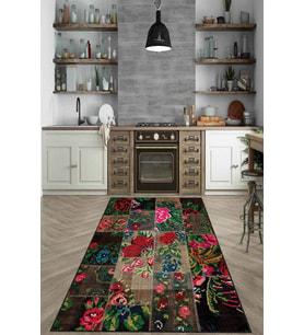 Renkli Kaymaz Tabanlı Yıkanır Patchwork Mutfak Halısı AR1250