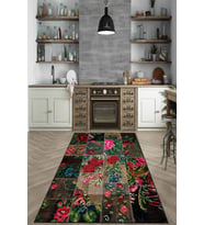 Renkli Kaymaz Tabanlı Yıkanır Patchwork Mutfak Halısı AR1250