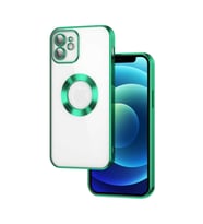 Apple iPhone 11 Kılıf Logo Yeri Açık Kamera Lens Korumalı Renkli Kenarlı Şeffaf Silikon (Yeşil)