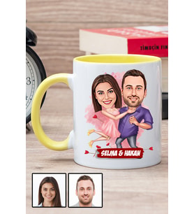 Sevgililere Romantik Hediye Karikatürlü Sarı Kupa Bardak