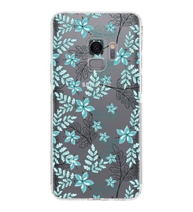Samsung Galaxy S9  Kamera Korumalı Kapak Floral Su Yeşili Tasarımlı  Şeffaf  Kılıf