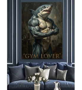 Gym Lover Kaslı Köpek Balığı Figürü Dekoratif Kanvas - Mdf Ahşap Tablo