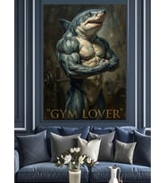 Gym Lover Kaslı Köpek Balığı Figürü Dekoratif Kanvas - Mdf Ahşap Tablo