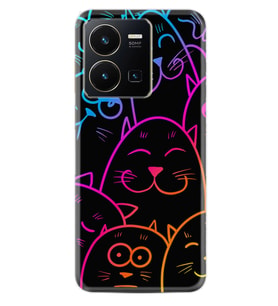 Vivo Y22 Kılıf Silikon Desen Özel Seri Neon Cats 1790