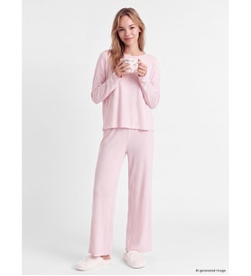 LCW Young Pembe Bisiklet Yaka Polar Kadın Pijama Takımı