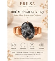 Sertifikalı Siyah Akik Taşı Doğal Taş Yüzük Bakır Kasa Ayarlanabilir El İşçiliği