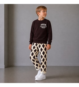 Happy Smile Baskılı Sweatshirt ve Baklava Desenli Pantolonlu Erkek Çocuk 2'li Alt Üst Takım