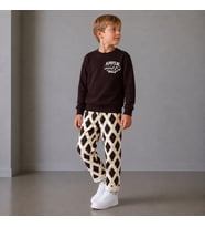 Happy Smile Baskılı Sweatshirt ve Baklava Desenli Pantolonlu Erkek Çocuk 2'li Alt Üst Takım
