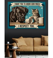 Kahve Fincanları Köpek Ve Kedi  "I Respect You" Dekoratif Kanvas - Mdf Ahşap Tablo