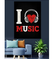 Müzik Sever Kalp Kulaklık Logosu Dekoratif Kanvas - Mdf Ahşap Tablo