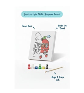 Elmalı Okul Servisi Boyama Tuvali – Şövalesiz Boya Seti 20x20