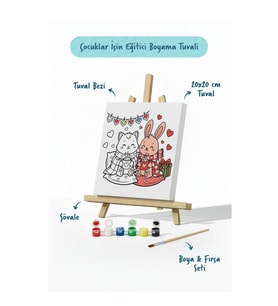 Çocuklar İçin Eğitici Boyama Seti Tavşan ve Kedicik (Şövaleli)