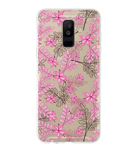 Samsung Galaxy A6 Plus (2018) Uyumlu Kapak Floral Pembe Tasarımlı Şeffaf Silikon Kılıf