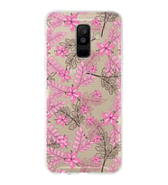 Samsung Galaxy A6 Plus (2018) Uyumlu Kapak Floral Pembe Tasarımlı Şeffaf Silikon Kılıf