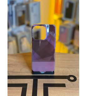 iPhone 15 Pro Uyumlu Kristal Görünümlü Geometrik Desenli Parlak Kılıf (Mor)