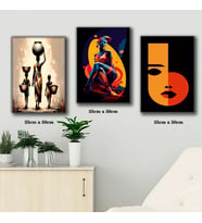 afrikalı kadın ve çocukları kadın portre silüet tablosu 3 adet 35cmx50cm kumaş baskılı canvas tablo